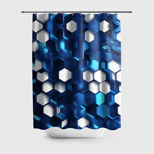 Шторка для ванной Cyber hexagon Blue / 3D-принт – фото 1