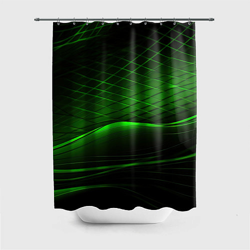 Шторка для ванной Green lines black backgrouns / 3D-принт – фото 1