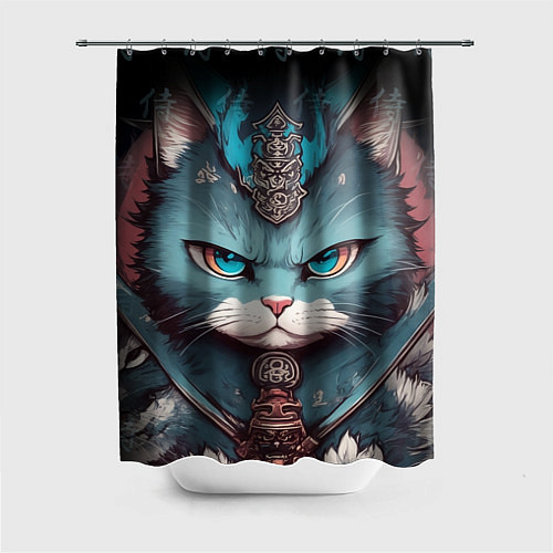 Шторка для ванной Кот самурай сердитый / 3D-принт – фото 1