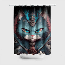 Шторка для ванной Кот самурай сердитый