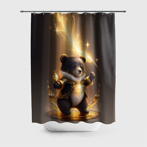 Шторка для ванной Бурый медвежонок с фонариком / 3D-принт – фото 1