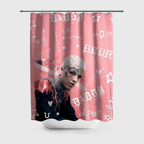 Шторка для ванной Lil Peep тату розовый / 3D-принт – фото 1