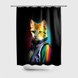 Шторка для ванной Модный рыжий кот - неон - поп-арт