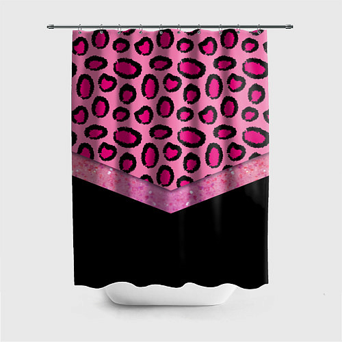 Шторка для ванной Розовый леопард и блестки принт / 3D-принт – фото 1