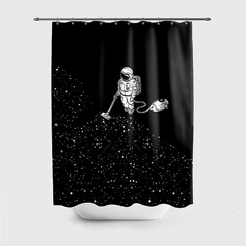 Шторка для ванной Космонавт пылесосит звезды / 3D-принт – фото 1