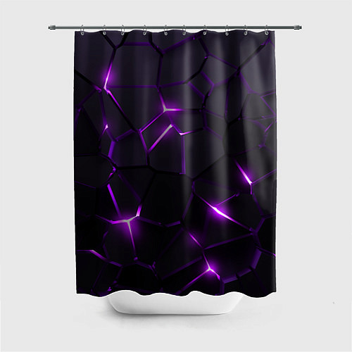 Шторка для ванной Неоновые плиты с фиолетовым свечением / 3D-принт – фото 1