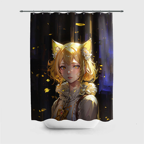 Шторка для ванной Грустная девушка-кошка / 3D-принт – фото 1