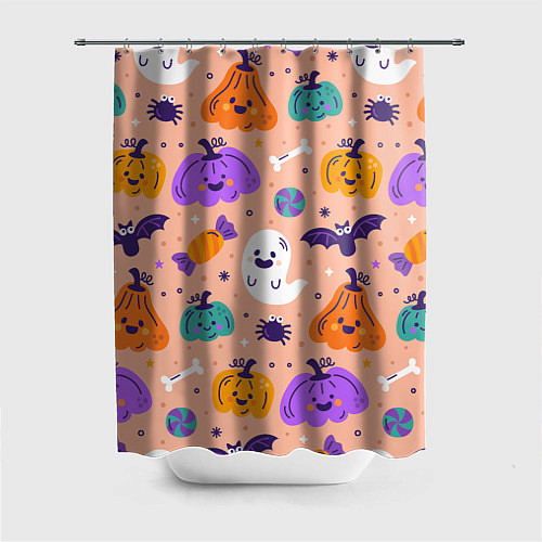 Шторка для ванной Halloween - pumpkins and ghosts / 3D-принт – фото 1
