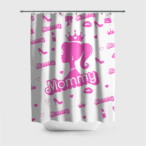 Шторка для ванной Мамочка - силуэт барби: паттерн розовый на белом ф / 3D-принт – фото 1