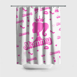 Шторка для ванной Мамочка - силуэт барби: паттерн розовый на белом ф