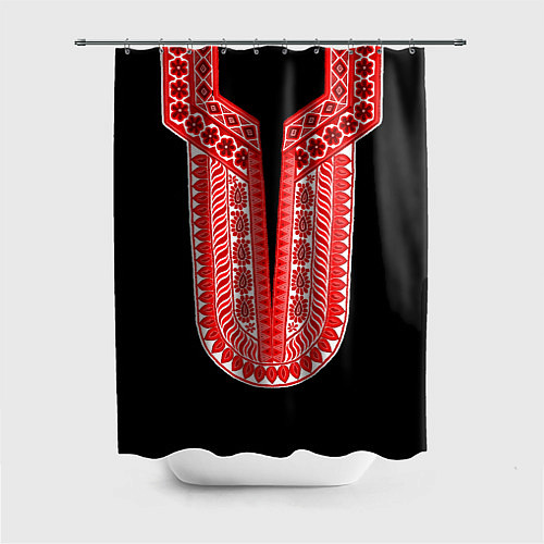 Шторка для ванной Красный орнамент в руском стиле / 3D-принт – фото 1