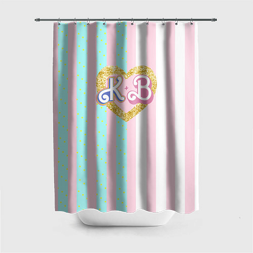 Шторка для ванной Кен плюс Барби: сплит розовых и голубых полосок / 3D-принт – фото 1