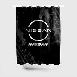 Шторка для душа Nissan speed на темном фоне со следами шин, цвет: 3D-принт