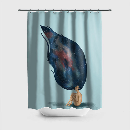 Шторка для ванной Девушка космос в волосах / 3D-принт – фото 1
