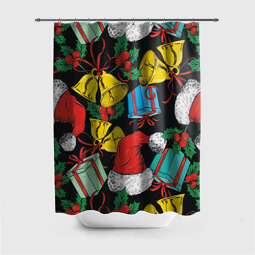 Шторка для ванной Узор с рождественскими колокольчиками / 3D-принт – фото 1