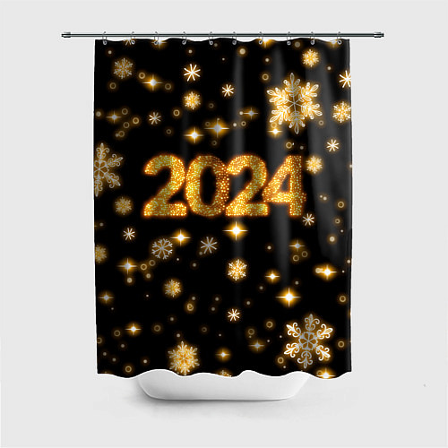Шторка для ванной Новый 2024 год - золотые снежинки / 3D-принт – фото 1