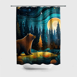 Шторка для ванной Хозяин тайги: медведь в лесу