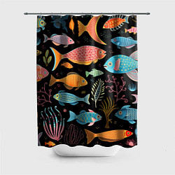 Шторка для душа Фолк-арт рыбовы, цвет: 3D-принт