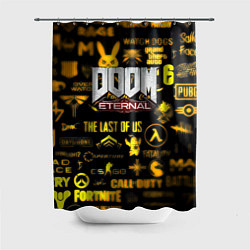 Шторка для ванной Doom золотые логотипы игр