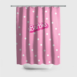 Шторка для ванной Барби - белый горошек на розовом