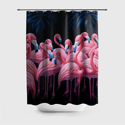 Шторка для ванной Стая розовых фламинго в темноте