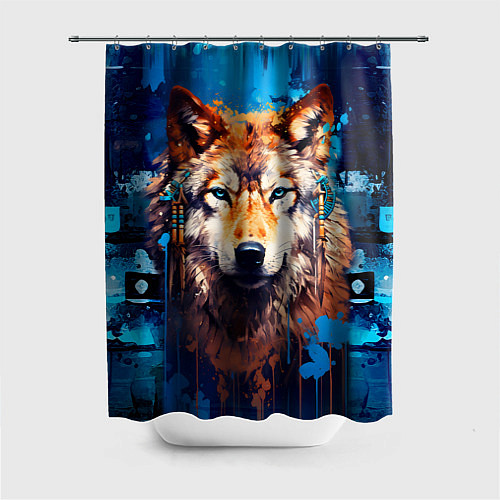 Шторка для ванной Волк - индеец / 3D-принт – фото 1