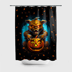 Шторка для душа Halloween - страшный медведь с тыквой, цвет: 3D-принт