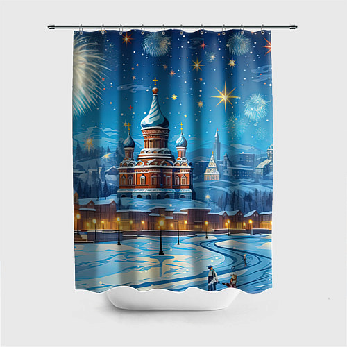 Шторка для ванной Новогодняя Москва / 3D-принт – фото 1