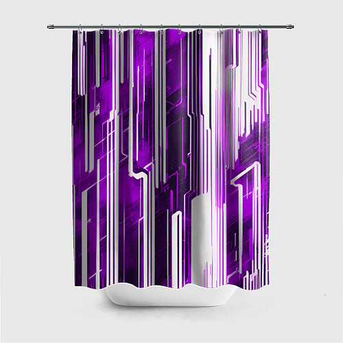 Шторка для ванной Киберпанк полосы белый и фиолетовый / 3D-принт – фото 1