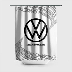 Шторка для душа Volkswagen speed на светлом фоне со следами шин, цвет: 3D-принт