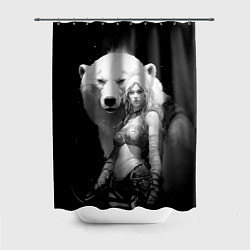 Шторка для ванной Блондинка с большим белым медведем