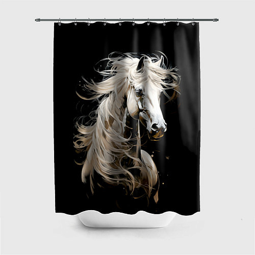 Шторка для ванной Лошадь белая в ночи / 3D-принт – фото 1