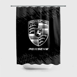 Шторка для ванной Porsche speed на темном фоне со следами шин