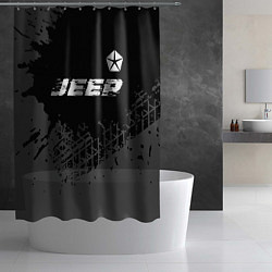Шторка для душа Jeep speed на темном фоне со следами шин посередин, цвет: 3D-принт — фото 2