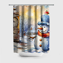 Шторка для душа Снеговик новый год, цвет: 3D-принт