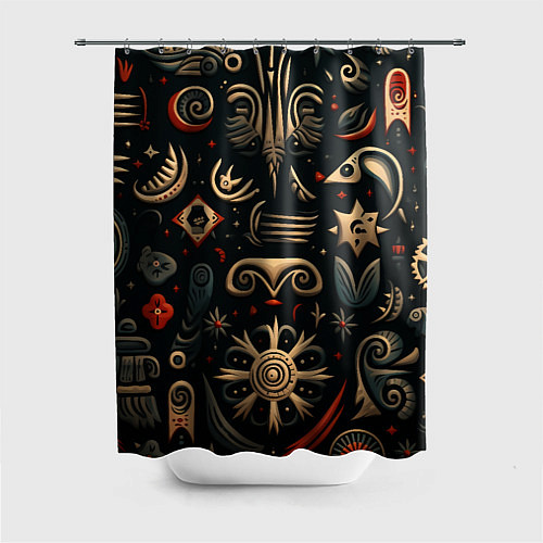 Шторка для ванной Абстрактный узор в славянском стиле на тёмном фоне / 3D-принт – фото 1