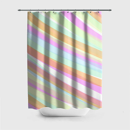 Шторка для ванной Бледные полосы розово-зелёный / 3D-принт – фото 1