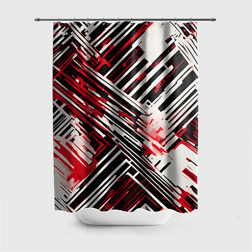 Шторка для ванной Киберпанк линии белые и красные / 3D-принт – фото 1