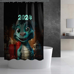 Шторка для душа Зеленый дракончик 2024 год, цвет: 3D-принт — фото 2