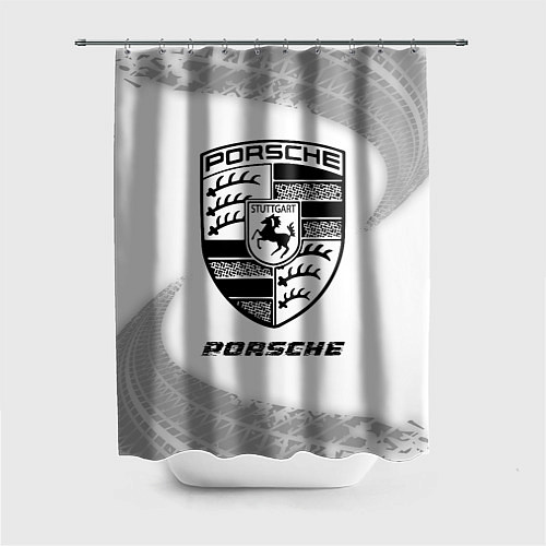 Шторка для ванной Porsche speed на светлом фоне со следами шин / 3D-принт – фото 1