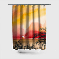Шторка для душа Тропический закат акварель, цвет: 3D-принт