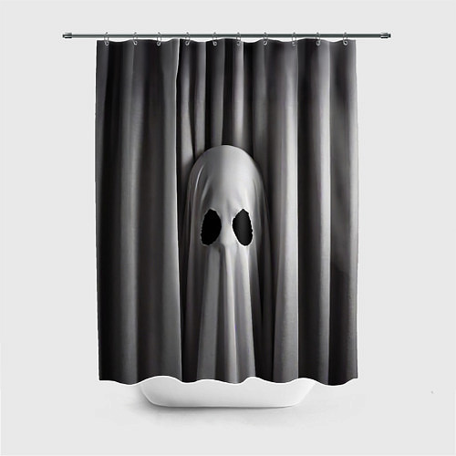 Шторка для ванной Серые шторы и призрак / 3D-принт – фото 1