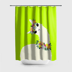 Шторка для душа Летняя лама - альпака в венке, цвет: 3D-принт