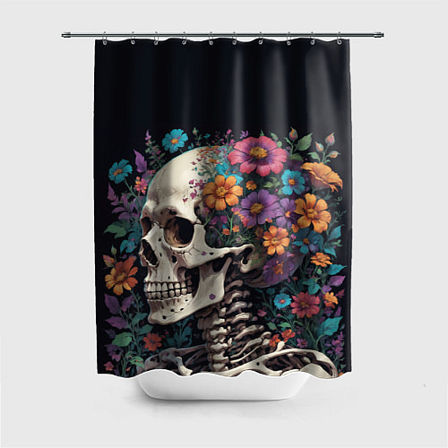 Шторка для ванной Скелет среди цветов / 3D-принт – фото 1