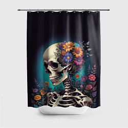 Шторка для душа Скелет с яркими цветами, цвет: 3D-принт