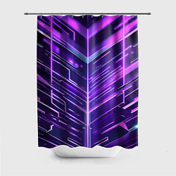 Шторка для душа Фиолетовые неон полосы киберпанк, цвет: 3D-принт
