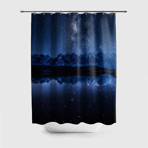 Шторка для ванной Галактическая зимняя ночь в горах / 3D-принт – фото 1