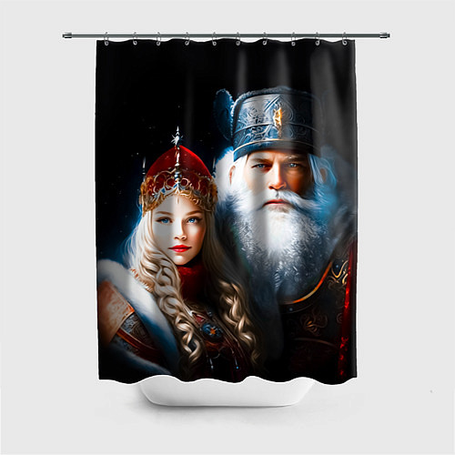 Шторка для ванной Дед Мороз и Снегурочка в русских нарядах / 3D-принт – фото 1