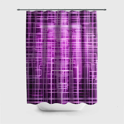 Шторка для ванной Фиолетовые неоновые полосы киберпанк / 3D-принт – фото 1