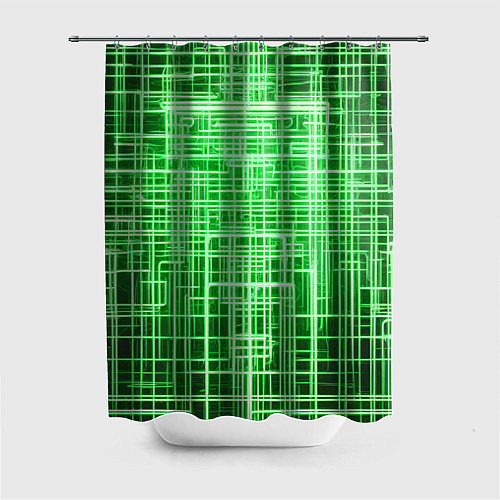 Шторка для ванной Зелёные неоновые полосы киберпанк / 3D-принт – фото 1